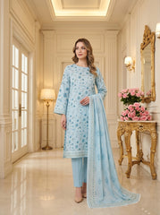 CORNFLOWER BLUE Supreme Lawn 3pc suit with Luxury Voile Dupatta