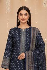 FRENCH NAVY BLUE 3Pc Premium Dhanak Printed Suits (Unstitched)