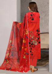 RED FLORAL WITH MULTI PRINT  Digital Printed 3Pc suit with Luxury Voile Dupatta(Unstitched)