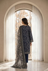 BLUE WITH BEIGE & GRAY Digital Printed Premium Lawn 3pc Suit (Unstitched)