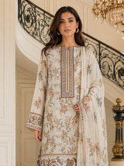 IVORY WITH BROWN & GOLD FISH Printed Premium Lawn Full Suit 3pc Suit (Unstitched)