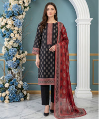 BLACK CRIMSON RED & IVORY Digital Printed 3Pc suit with Luxury Voile Dupatta(Unstitched)