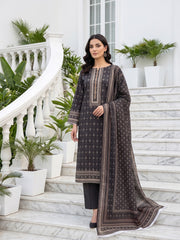 BLACK & DARK BEIGE Premium Classic Lawn 3pc Suit with Light Weight Voile Dupatta (Unstitched)