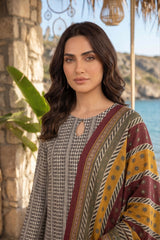 BLACK WITH MULTI PRINTED LAWN SUIT WITH VOILE DUPATTA 3Pc (Unstitched)