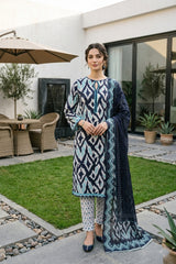 SHADES OF BLUE Digital Printed Premium Lawn Full suit with Fancy Diamond Dupatta 3pc(Unstitched)
