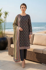 BLACK WITH MULTI PRINTED LAWN SUIT WITH VOILE DUPATTA 3Pc (Unstitched)