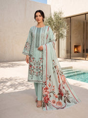 PASTEL MINT WITH MULTI Premium Classic Lawn 3pc Suit with Light Weight Voile Dupatta (Unstitched)