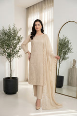BEIGE Chiffon Embroidered 3Pc Suit (Unstitched)