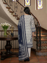 NAVY BLUE & ARCTIC GREY Digital Printed 3Pc suit with Luxury Voile Dupatta(Unstitched)