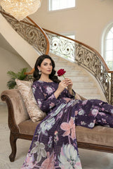 ROYAL PURPLE WITH MULTI PRINT Printed Full Suit with Luxury ZARI Dupatta 3pc (Unstitched)