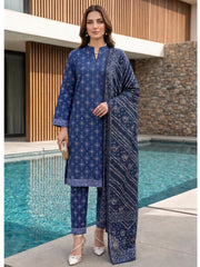 ROYAL BLUE WITH WHITE PRINTED LAWN SUIT WITH VOILE DUPATTA 3Pc (Unstitched)