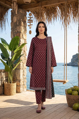 MULBERRY BLACK & WHITE PRINTED LAWN SUIT WITH VOILE DUPATTA 3Pc (Unstitched)
