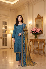 BLUE & MUSTARD MOTIFF Digital Printed Premium Lawn 3pc Suit (Unstitched)