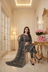 BLACK & SHADES OF GREEN Premium  Lawn 3pc Suit with Light Weight LAWN Dupatta (Unstitched)