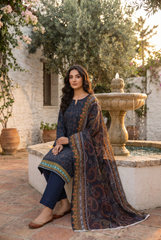 BLACK WIH MULTI PRINT Bana Dora Lawn Shirt with Plain dyed Trouser with Luxury Lawn Voile Dupatta 3Pc.(Unstitched)