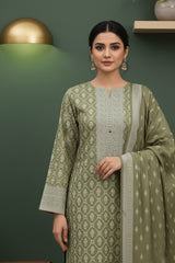 BASIL GREEN 3Pc Premium Dhanak Printed Suits (Unstitched)
