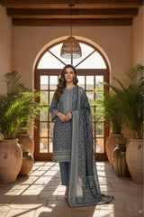 STORM CLOUD GREY 3Pc Premium Dhanak Printed Suits (Unstitched)