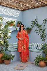 BASE WATERMELON RED WITH SKIN BROWN PRINT 3pc Premium Doria linen suit with linen dupatta (Unstitched)