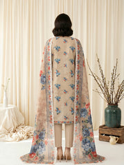 IVORY CREAM WITH MULTI Digital Printed Premium Lawn with Light weight Voile Dupatta 3pc Suit (Unstitched)