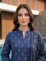ROYAL BLUE WITH WHITE PRINTED LAWN SUIT WITH VOILE DUPATTA 3Pc (Unstitched)