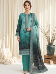 PINE GREEN, BOTTLE GREEN & BLACK Digital Printed Premium Lawn with Light weight Voile Dupatta 3pc Suit (Unstitched)