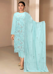 ICE BLUE Chiffon Embroidered with Beads 3Pc Suit (Unstitched)