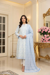 PASTEL ICE & LIGHT BLUE Supreme Lawn 3pc suit with Luxury Voile Dupatta