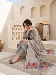 PEARL GRAY WITH MULTI PRINT Digital Printed Premium Lawn with Light weight Voile Dupatta 3pc Suit (Unstitched)