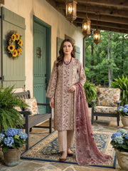 MELON PINK Printed Premium Lawn Suit with Voile Dupatta 3pc (Unstitched)