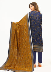 NAVY BLUE AND MUSTARD Lawn Printed 3Pc Suit (Unstitched)