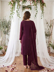 DEEP PURPLE Chiffon Embroidered 3Pc Suit (Unstitched)