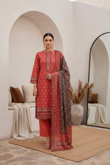 GEORGIA PEACH BROWN & MARRON Premium Classic Lawn 3pc Suit with Light Weight Voile Dupatta (Unstitched)