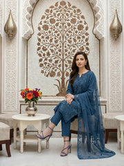 ZINC BLUE Chiffon Embroidered 3Pc Suit (Unstitched)