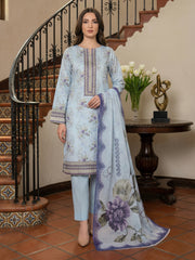 SKY BLUE WITH MULTI PRINT Digital Printed 3Pc suit with Luxury Voile Dupatta(Unstitched)