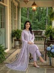 LAVENDER Digital Printed 3Pc suit with Luxury Voile Dupatta(Unstitched)