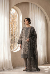RHINO GRAY WITH PREMIUM DIGITAL PRINTED LAWN SUIT WITH VOILE DUPATTA 3Pc (Unstitched)