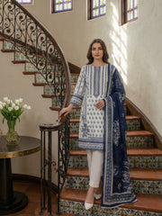 NAVY BLUE & ARCTIC GREY Digital Printed 3Pc suit with Luxury Voile Dupatta(Unstitched)