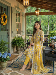 LEMON YELLOW Digital Printed 3Pc suit with Luxury Voile Dupatta(Unstitched)