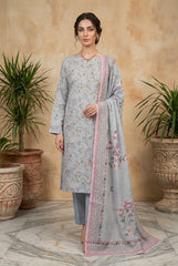 URANIAN BLUE WITH MULTI PRINT Digital Printed 3Pc suit with Luxury Voile Dupatta(Unstitched)