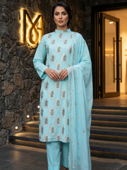 SEAFORM GREEN Chiffon Embroidered 3Pc Suit (Unstitched)