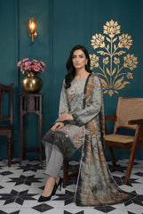 ASH GRAY WITH MULTI PRINT Premium Swiss Voile 3 PC Printed Suit (Unstitched)