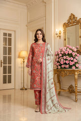 MULBERRY & LIGHT MINT GREEN MOTIFF Digital Printed Premium Lawn 3pc Suit (Unstitched)