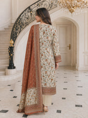 LIGHT IVORY WITH BROWN GREEN Printed Premium Lawn Full Suit 3pc Suit (Unstitched)