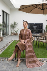 SHADES OF BROWN Digital Printed Premium Lawn Full suit with Fancy Diamond Dupatta 3pc(Unstitched)