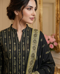 BLACK Supreme Lawn 3pc suit with Luxury Voile Dupatta