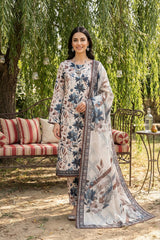 BASE BEIGE WITH MULTI PRINT CAMBRIC LAWN SUIT WITH VOILE DUPATTA 3Pc (Unstitched)