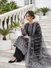 BLACK & WHITE Premium Classic Lawn 3pc Suit with Light Weight Voile Dupatta (Unstitched)