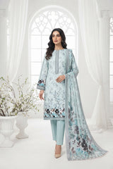 BASE PISTACHIO PERSIAN GREEN & BLACK Floral Digital Printed 3Pc suit with Luxury Voile Dupatta(Unstitched)