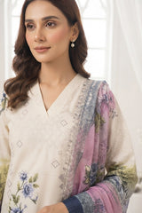 TEA GREEN & LAVENDER WITH MULTI PRINT Premium Classic Lawn 3pc Suit with Light Weight Voile Dupatta (Unstitched)