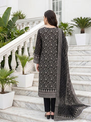 BLACK WHITE WITH GREEN Premium Classic Lawn 3pc Suit with Light Weight Voile Dupatta (Unstitched)
